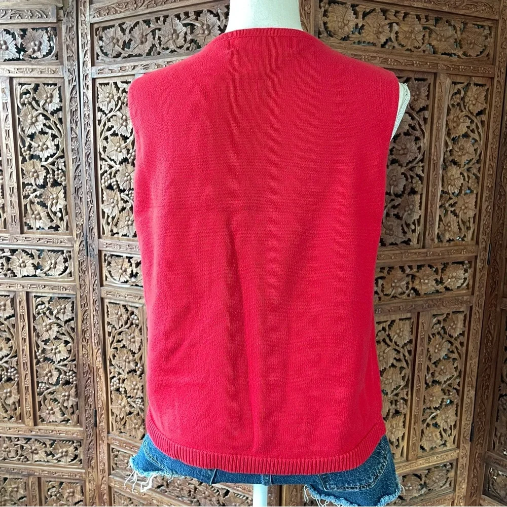 Vintage Red Sleeveless American Flag Patriotic Knit Top - Picture 7 of 9
